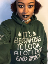 Load image into Gallery viewer, "End Times" Christmas Hoodie - Silver Glitz Print