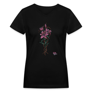 "Lily Among Thorns" Women's V-Neck T-Shirt - black
