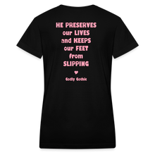 Load image into Gallery viewer, "SlipNot" Women's V-Neck T-Shirt Hearted Pink Font - black