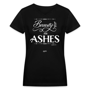 "Beauty for Ashes" Women's V-Neck T-Shirt - black