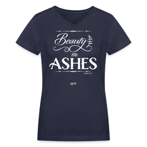 "Beauty for Ashes" Women's V-Neck T-Shirt - navy