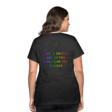 Load image into Gallery viewer, "What Dat Mouf Do" Women’s Curvy T-Shirt Rainbow Font - deep heather