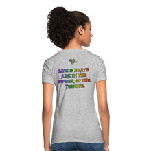 Load image into Gallery viewer, "What Dat Mouf Do" Women's T-Shirt Rainbow Font - heather gray