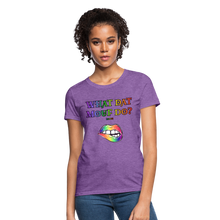 Load image into Gallery viewer, "What Dat Mouf Do" Women's T-Shirt Rainbow Font - purple heather