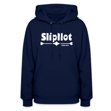 Load image into Gallery viewer, "SlipNot" Women's Hoodie White Hearted Font - navy