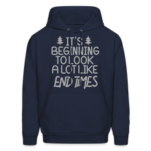 Load image into Gallery viewer, "End Times" Christmas Hoodie - Silver Print - navy