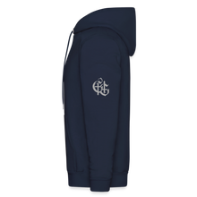 Load image into Gallery viewer, "End Times" Christmas Hoodie - Silver Print - navy