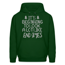 Load image into Gallery viewer, "End Times" Christmas Hoodie - Silver Print - forest green