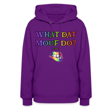 Load image into Gallery viewer, "What Dat Mouf Do" Women’s Hoodie Rainbow Font - purple