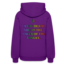 Load image into Gallery viewer, "What Dat Mouf Do" Women’s Hoodie Rainbow Font - purple