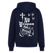 Load image into Gallery viewer, No Weapon Shall Prevail Bella + Canvas Unisex Full Zip Hoodie - navy