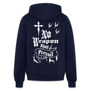 No Weapon Shall Prevail Bella + Canvas Unisex Full Zip Hoodie - navy