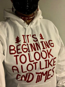 "End Times" Christmas Hoodie - Red Glitz Print