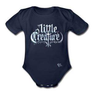 "Li'l Creature" Organic Short Sleeve Baby Bodysuit - dark navy