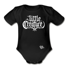 Load image into Gallery viewer, &quot;Li&#39;l Creature&quot; Organic Short Sleeve Baby Bodysuit White Print - black