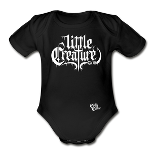 "Li'l Creature" Organic Short Sleeve Baby Bodysuit White Print - black