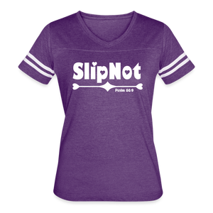 "SlipNot" Women’s Vintage Sport T-Shirt Heart Font - vintage purple/white