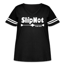 Load image into Gallery viewer, &quot;SlipNot&quot; Women&#39;s Curvy Vintage Sport T-Shirt Heart Font - black/white