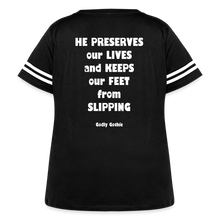 Load image into Gallery viewer, &quot;SlipNot&quot; Women&#39;s Curvy Vintage Sport T-Shirt Heart Font - black/white