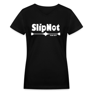 "SlipNot" Women's V-Neck T-Shirt Heart Font - black