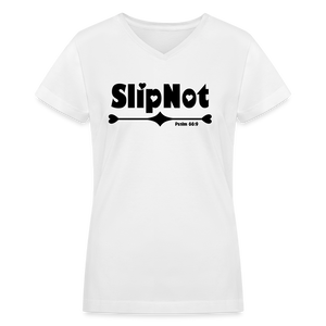 "SlipNot" Women's V-Neck T-Shirt Hearted Black Font - white