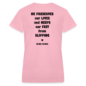 "SlipNot" Women's V-Neck T-Shirt Hearted Black Font - pink