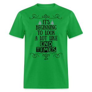 "End Times" Unisex Classic T-Shirt - Black Print - bright green