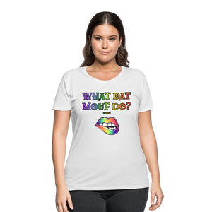 "What Dat Mouf Do" Women’s Curvy T-Shirt Rainbow Font - white