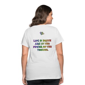 "What Dat Mouf Do" Women’s Curvy T-Shirt Rainbow Font - white