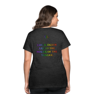 "What Dat Mouf Do" Women’s Curvy T-Shirt Rainbow Font - deep heather