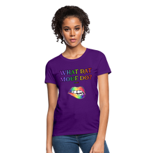 Load image into Gallery viewer, &quot;What Dat Mouf Do&quot; Women&#39;s T-Shirt Rainbow Font - purple