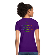 Load image into Gallery viewer, &quot;What Dat Mouf Do&quot; Women&#39;s T-Shirt Rainbow Font - purple