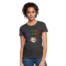 Load image into Gallery viewer, &quot;What Dat Mouf Do&quot; Women&#39;s T-Shirt Rainbow Font - heather black