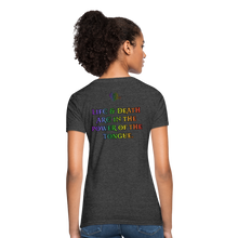 Load image into Gallery viewer, &quot;What Dat Mouf Do&quot; Women&#39;s T-Shirt Rainbow Font - heather black