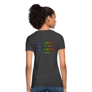 "What Dat Mouf Do" Women's T-Shirt Rainbow Font - heather black