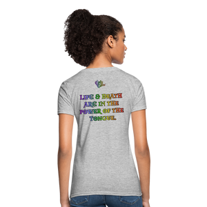 "What Dat Mouf Do" Women's T-Shirt Rainbow Font - heather gray