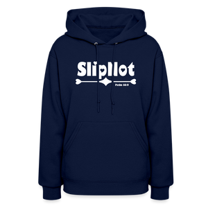 "SlipNot" Women's Hoodie White Hearted Font - navy