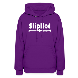 "SlipNot" Women's Hoodie White Hearted Font - purple