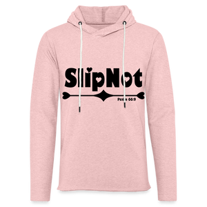 "SlipNot" Unisex Lightweight Terry Hoodie Heart Font - cream heather pink