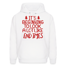 Load image into Gallery viewer, &quot;End Times&quot; Christmas Hoodie - Red Glitz Print - white