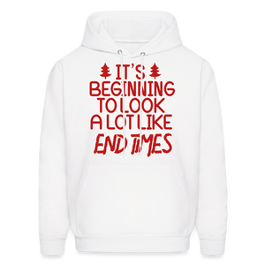 "End Times" Christmas Hoodie - Red Glitz Print - white