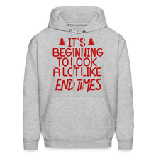 Load image into Gallery viewer, &quot;End Times&quot; Christmas Hoodie - Red Glitz Print - heather gray