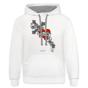 "Cross My Heart" Contrast Hoodie - white/gray