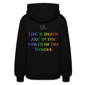 "What Dat Mouf Do" Women’s Hoodie Rainbow Font - black