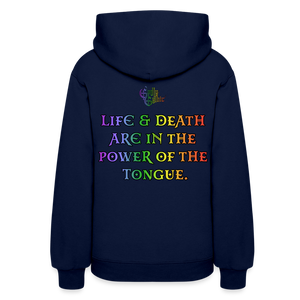 "What Dat Mouf Do" Women’s Hoodie Rainbow Font - navy