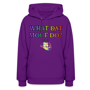 "What Dat Mouf Do" Women’s Hoodie Rainbow Font - purple